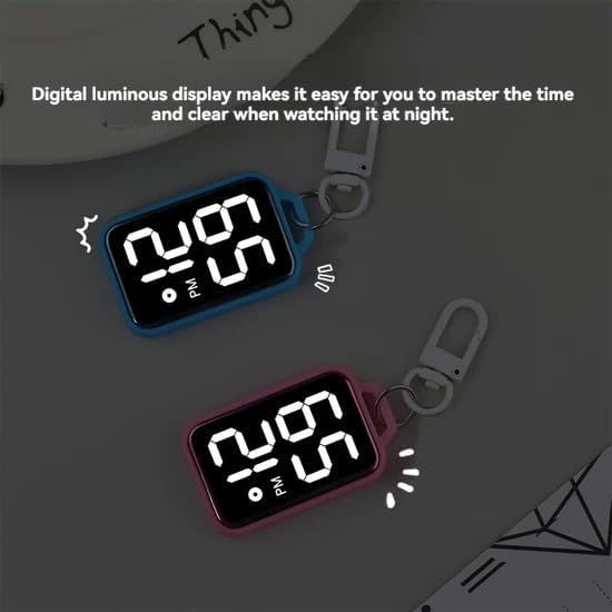 LED Digital Display Keychain Watch, Plastic, Small, Unisex Sports Style, Square Electronic Clock with Keyring, Portable Digital Timepiece for Kids and Students Multicolor