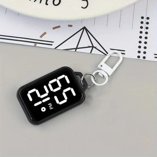 LED Digital Display Keychain Watch, Plastic, Small, Unisex Sports Style, Square Electronic Clock with Keyring, Portable Digital Timepiece for Kids and Students Multicolor