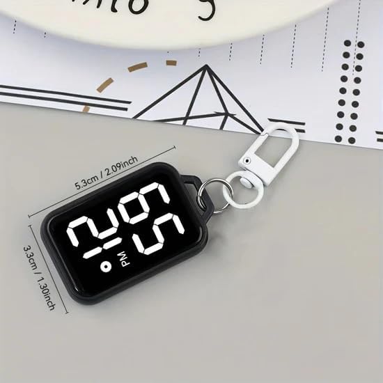 LED Digital Display Keychain Watch, Plastic, Small, Unisex Sports Style, Square Electronic Clock with Keyring, Portable Digital Timepiece for Kids and Students Multicolor