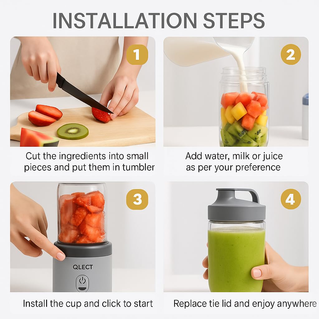 Qlect Portable Blender Electric Juicers Fruit Mixers USB Rechargeable Smoothie Mini Personal Juicer 6 Blades 3Gears With 1500 Mah Rechargeable Battery-Smoothie Blender