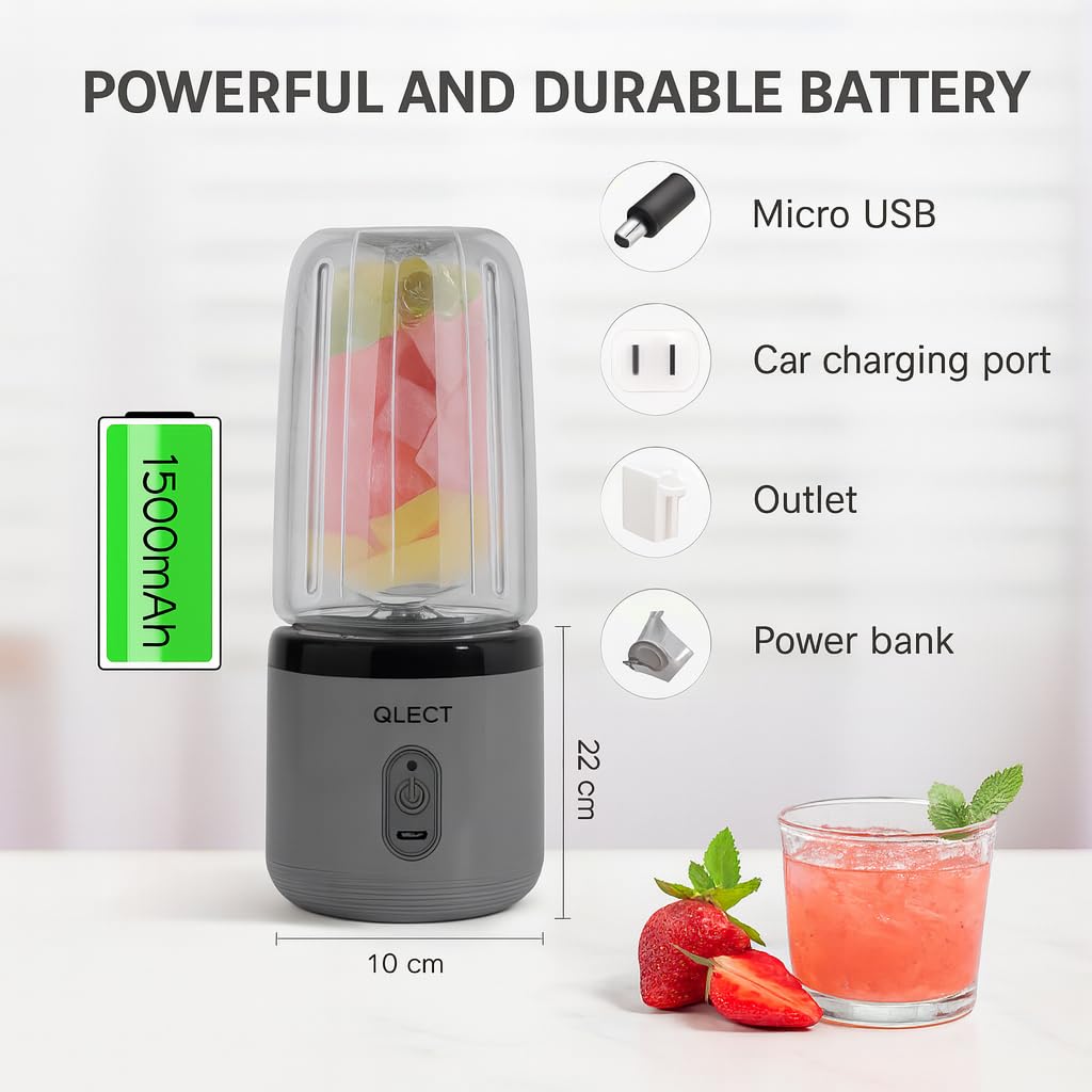 Qlect Portable Blender Electric Juicers Fruit Mixers USB Rechargeable Smoothie Mini Personal Juicer 6 Blades 3Gears With 1500 Mah Rechargeable Battery-Smoothie Blender