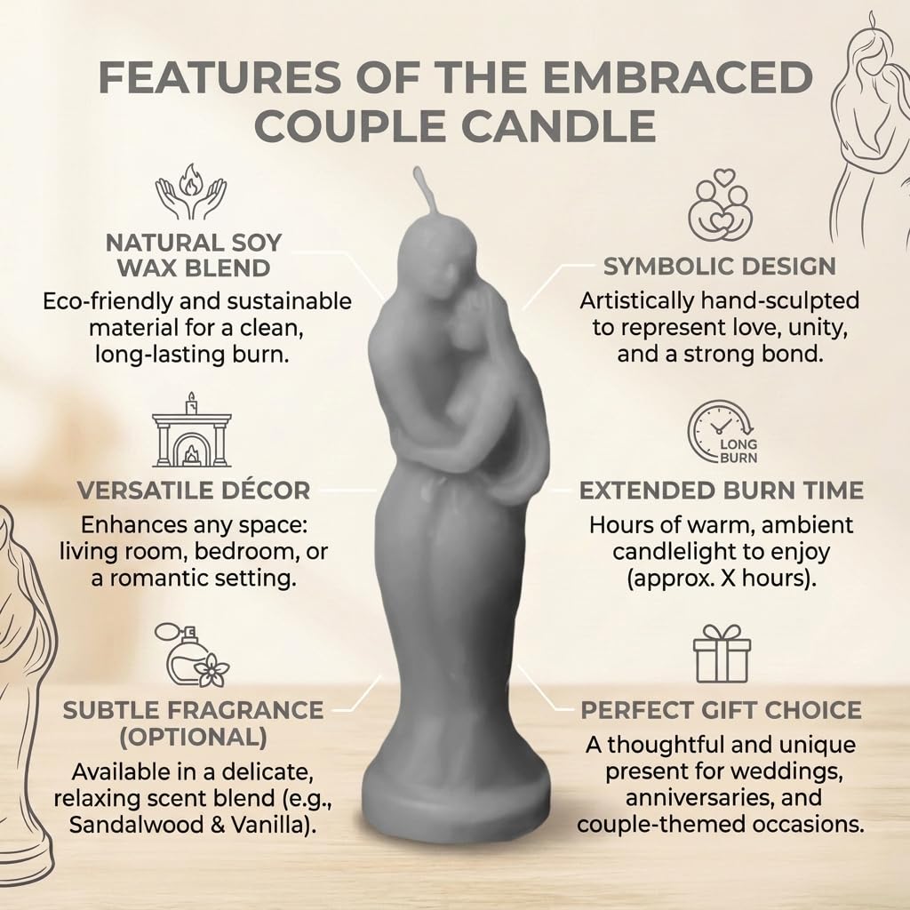 Couple Candle | Healing & Relaxation Magic Candle | Soy Wax for Aromatherapy, Stress Relief, Meditation & Romantic Ambiance | Long-Lasting Burn | (Grey)