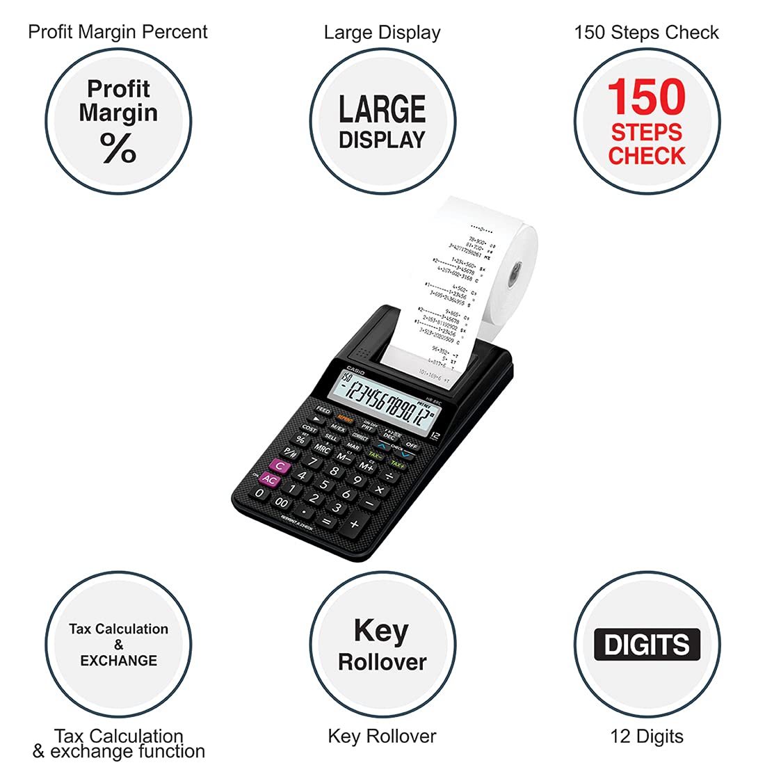 Casio HR-8RC-BK 150 Steps Check & Correct Printing Financial Calculator with Reprint Feature,Black