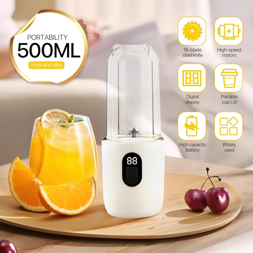 Qlect Portable Blender Electric Juicers Fruit Mixers USB Rechargeable Smoothie Mini Personal Juicer 6 Blades 3Gears With 1500 Mah Rechargeable Battery-Smoothie Blender