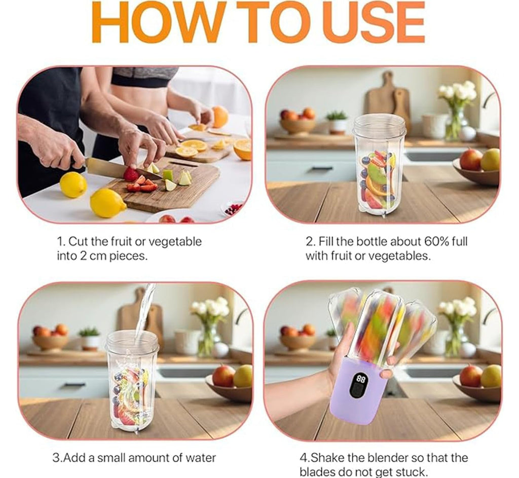 Qlect Portable Blender Electric Juicers Fruit Mixers USB Rechargeable Smoothie Mini Personal Juicer 6 Blades 3Gears With 1500 Mah Rechargeable Battery-Smoothie Blender