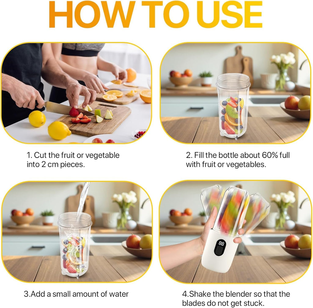 Qlect Portable Blender Electric Juicers Fruit Mixers USB Rechargeable Smoothie Mini Personal Juicer 6 Blades 3Gears With 1500 Mah Rechargeable Battery-Smoothie Blender
