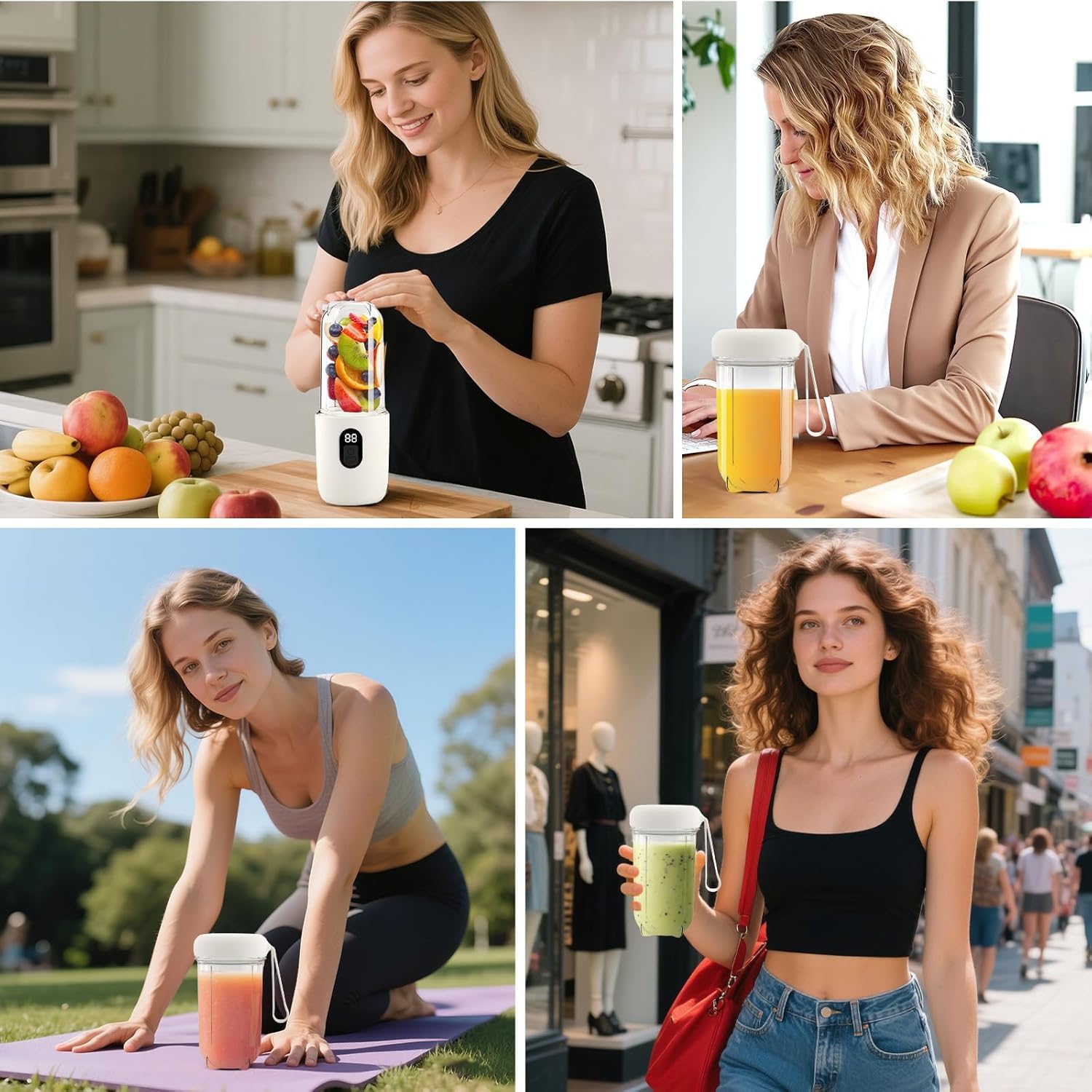 Qlect Portable Blender Electric Juicers Fruit Mixers USB Rechargeable Smoothie Mini Personal Juicer 6 Blades 3Gears With 1500 Mah Rechargeable Battery-Smoothie Blender