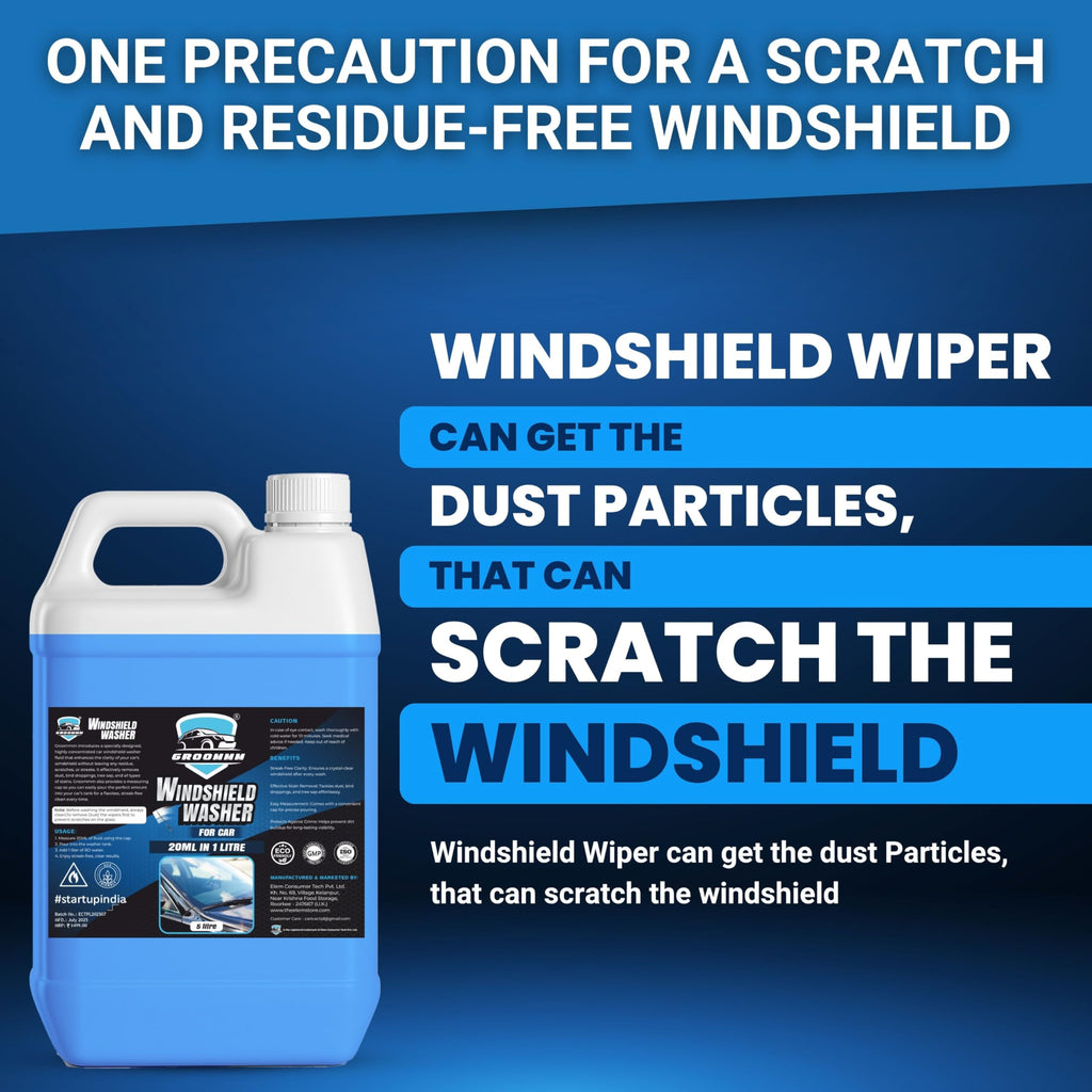 Groommm Windshield Washer Fluid For Car 250ML- (20ML in 1L Water) | Highly Concentrated Car Glass Cleaner Liquid For Streak & Stain-Free Windshield | Car Wiper Liquid For Crystal Clear Windshield