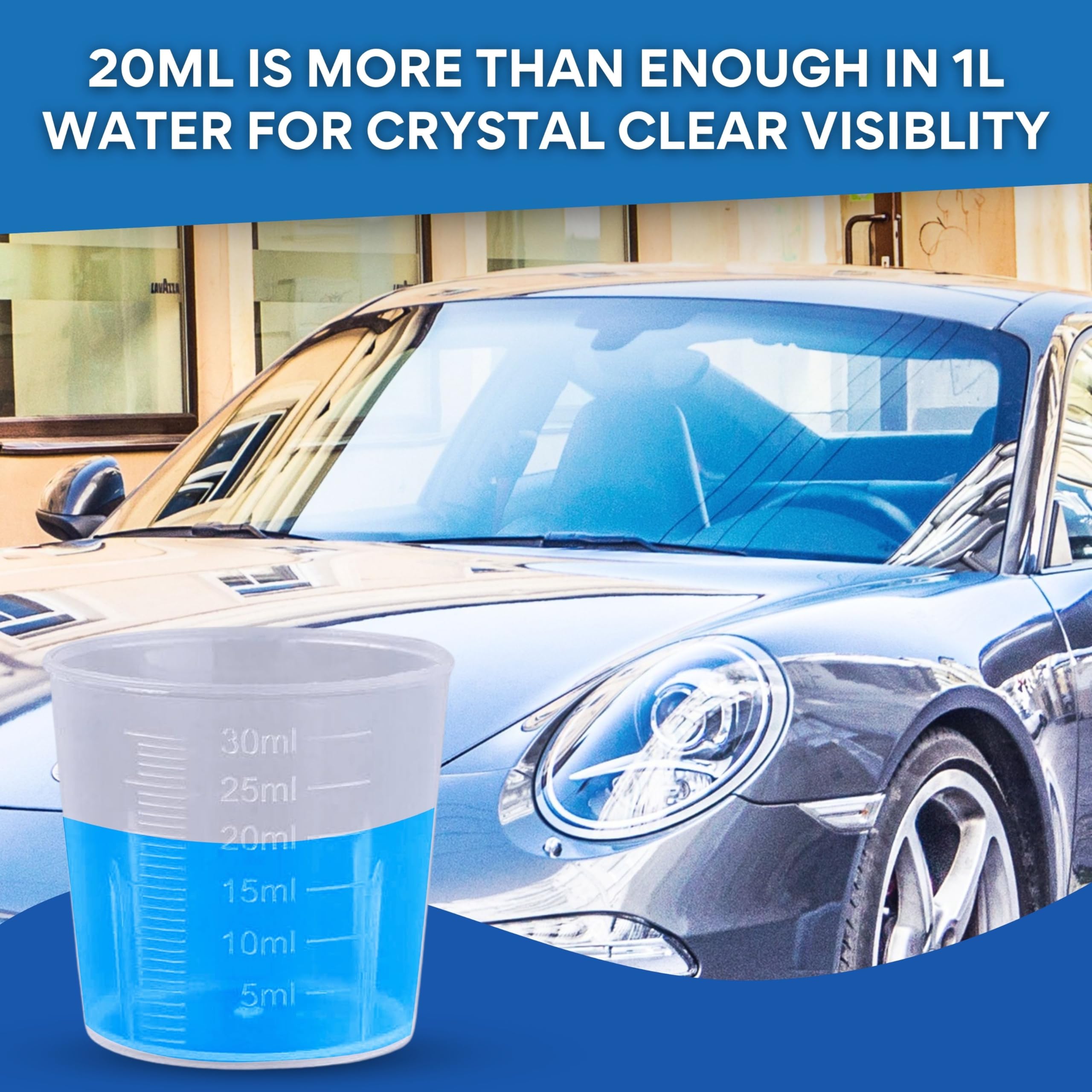Groommm Windshield Washer Fluid For Car 250ML- (20ML in 1L Water) | Highly Concentrated Car Glass Cleaner Liquid For Streak & Stain-Free Windshield | Car Wiper Liquid For Crystal Clear Windshield